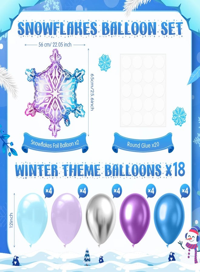 Seematn 2 Sets Winter Wonderland Balloons Stand Kit 28'' Snowflake Balloon Centerpieces for Table Purple Blue Silver Snowflake Foil Balloons for Baby Shower Birthday Party Supplies Princess Decor - Image 2